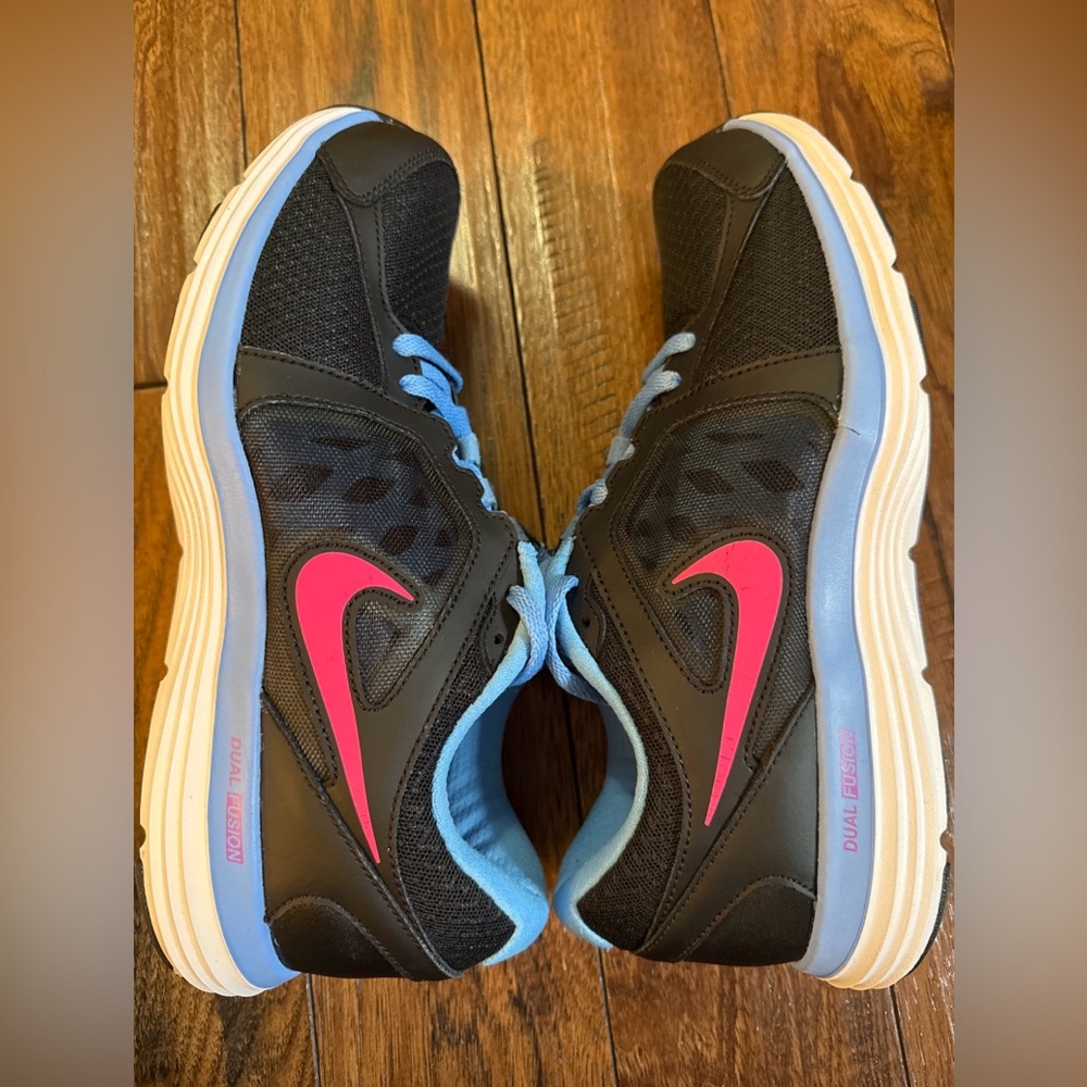 Nike Dual Fusion ST3 Women Black Pink Blue Running Shoes 9.5 #657498-003‎